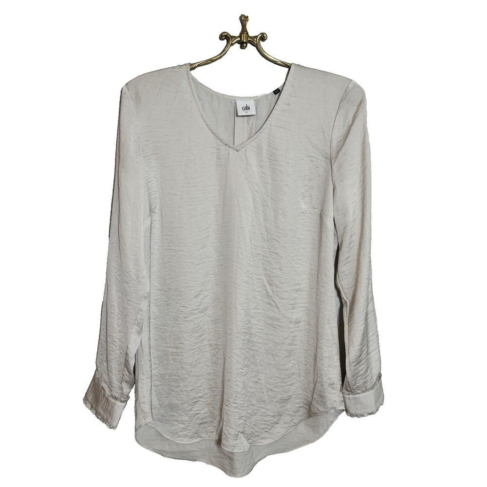 CAbi #3768 Classic Platinum Silky Blouse Long Sleeve V-Neck Women's Size Small